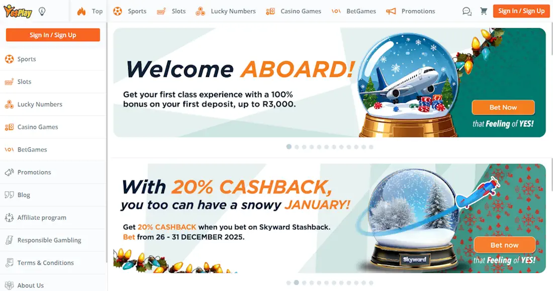 YesPlay Welcome Bonus and Cashback Screenshot